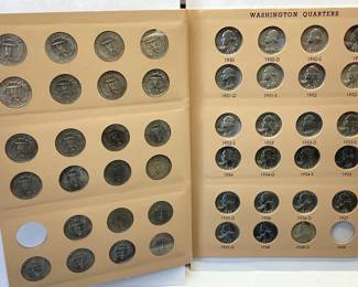 81 WASHINGTON QUARTERS 1932-1964 81 QUARTERS AT 90% SILVER FEATURED IN AN INCOMPLETE COLLECTION BOOK