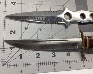 2 FIXED BLADE KNIFE LOT GERMAN EDGE MARK STAG HANDLE BUCK STYLE, BLAZER 4 THROWING KNIFE