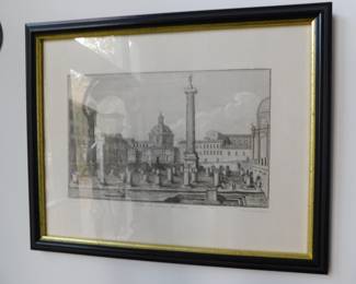 ETCHING OF TRAJANS COLUMN MONUMENT FRAMED