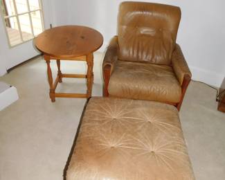 VINTAGE MID CENTURY MODERN GERMAN LEATHER CHAIR & OTTOMAN
