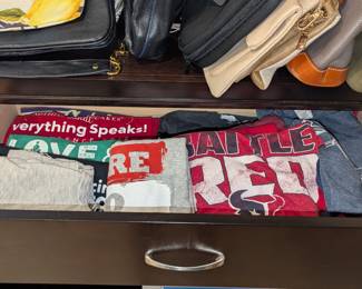 Assorted men and women's clothing - winter wear, undergarments, shirts, shorts, socks, etc