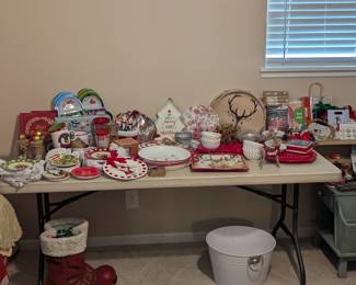 Holiday and Celebration Room!! Christmas decorations, ornaments, wreaths, serving ware, gifts, cards, etc!! Most are new with tag! 