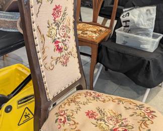 Needlepoint Victorian style high back chair