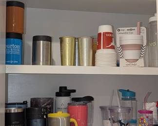 Assorted kitchen ware - travel mugs, cups, thermos, kids cups, etc