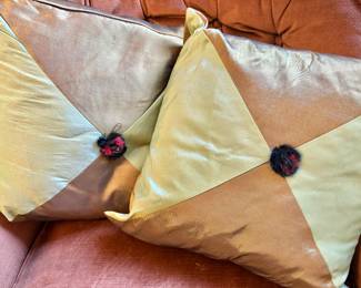 Silk Pillows with Fur Buttons