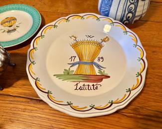 Vintage French Faience Plate With Wheat Sheaf & "L'utilité" Design