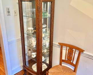 Vintage Oak Curio Cabinet with Claw and Ball Feet