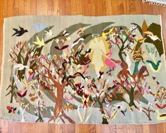 Hand Woven Tapestry Featuring Whimsical, Nature-Inspired Scene