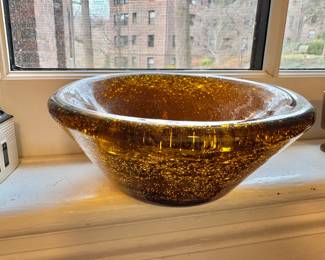 Small Amber Hand Blown Bubble Glass Bowl