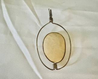 Signed Handmade Wire-Wrapped Pendant Featuring an Abstract Painted Face