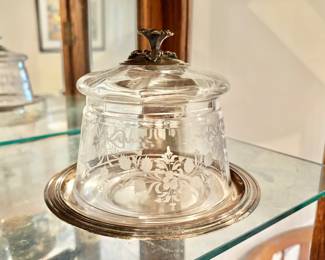 Vintage Etched Glass and Silverplate Butter Dish