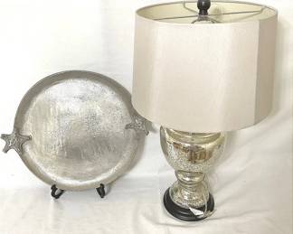 Silver Colored Lamp And Platter 