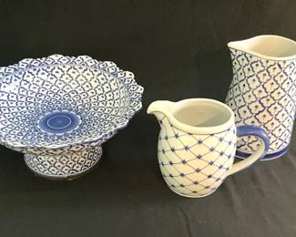 Two Blue Pitchers Punch Bowl