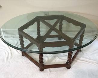 Twisted Wood Base Glasstop Table 