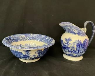 Blue White Pitcher  Bowl