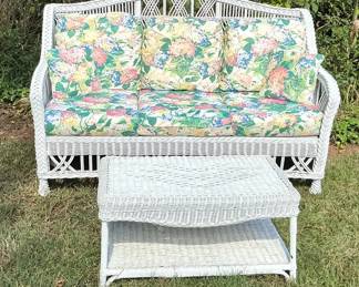 Floral Wicker Couch And Table