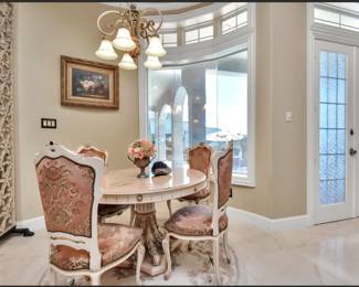 Pink marble top table and 6 chairs