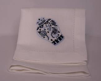100% Linen Blue Chinoiserie Embroidered Dinner Napkins. 20x20