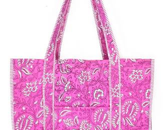 Block Print Quilted Tote 17x6x14