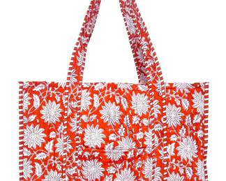 Quoted Block Print Tote 17x6x14