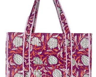 Block Print Quilted Tote 17x6x14