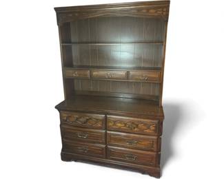 Vintage Wooden Double Dresser With Hutch Top