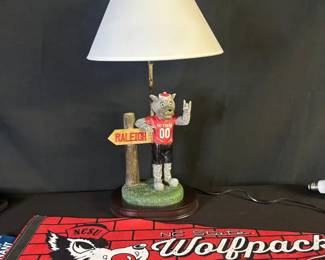 NC State Table Lamp With Mr. Wuf and pennant