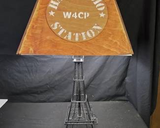 Vintage Tower Lamp W Handmade Wooden Shade