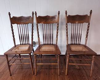 3 Antique oak cane seat chairs