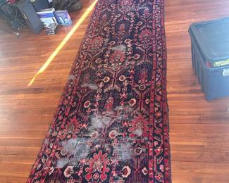 Antique Hand Knotted Persian Runner Rug
Has quite a few spots from wear
13 1/2’ long x 41” wide