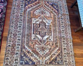Antique or vintage Persian Qashqai rug. 
74" x 49" 
Has plush loss, mostly around the border.