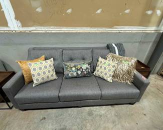 grey button back sofa