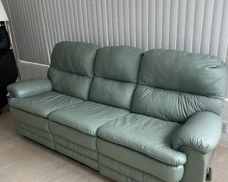 Sage color leather couch