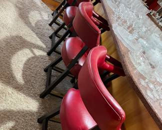 Four Red Leather Bar Stools
