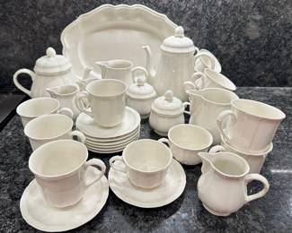 Villeroy & Boch Luxembourg Manoir Pattern Dishes: Teapots, Teacups & Saucers, Creamers, Sugar Bowls & Platter
Lot #: 62