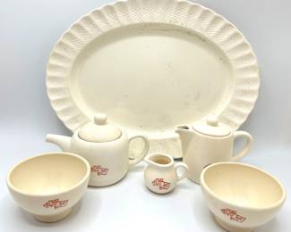 Large Vintage Spode Copeland England Platter & Le Pain Quotidien Tea Set: Teapot, 2 Creamers & 2 Bowls
Lot #: 151