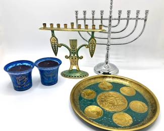 2 Menorahs, Seder Plate & 2 New Chanukah Candles, Some Made In Israel
Lot #: 156