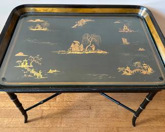 Vintage Solid Wood Hand Painted Chinoiserie Tray Table With Bamboo Style Legs & Glass Top
Lot #: 60