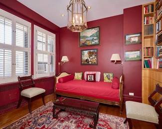 Vintage French Louis XV Style Day Bed With Green & White Upholstery & Red Bedspread With Pillows
Lot #: 41