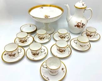 Vintage Royal Copenhagen Denmark Coffee Set: Pedestal Bowl, Coffee Pot, 9 Cups & 12 Saucers
Lot #: 76