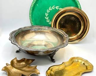 Extra Large Silverplate Bowl, Bronze Leaf Trinket Tray, Metal Platters & More
Lot #: 104