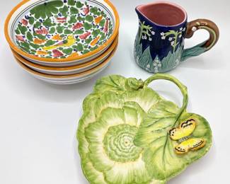 Set 3 Keesal & Mathew Arabesco Bowls With Birds, Italian Butterfly Plate & Floral Creamer
Lot #: 153