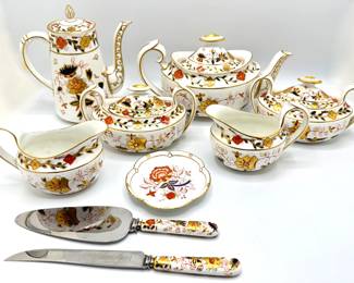 Vintage Crown Derby China Tea Set: Teapot, Coffee Pot, 2 Sugar Bowl, 2 Creamer & More With Gold Accents
Lot #: 73