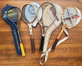 4 Vintage Tennis Rackets With Covers: Dunlop, 2 Wilson & Slazenger
Lot #: 197