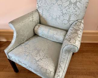 Vintage Silk Brocade Upholstered Wingback Armchair On Solid Wood Base With Pillow
Lot #: 88