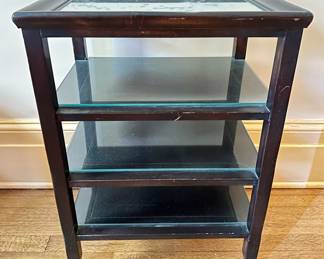 Vintage Baker Furniture Milling Road Italian Mahogany 4 Tier Side Table With Glass Tops On Casters
Lot #: 91