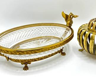 Vintage Crystal Bowl With Swan Ormolu Handles & Vintage Japanese Incense Burner With Butterfly Lid, Signed
Lot #: 81