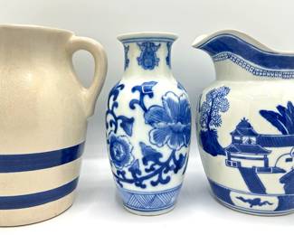 Two's Company "The Canton Collection" Chinoiserie Jug, Chinoiserie Bud Vase & Stoneware Pitcher
Lot #: 149