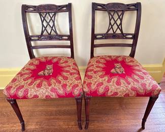 Pair Antique Hollywood Regency Style Dining Charis With Terrier Dog Upholstery
Lot #: 9