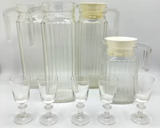  Vintage Fluted Glass Pitchers & 5 Cordial Glasses
Lot #: 123